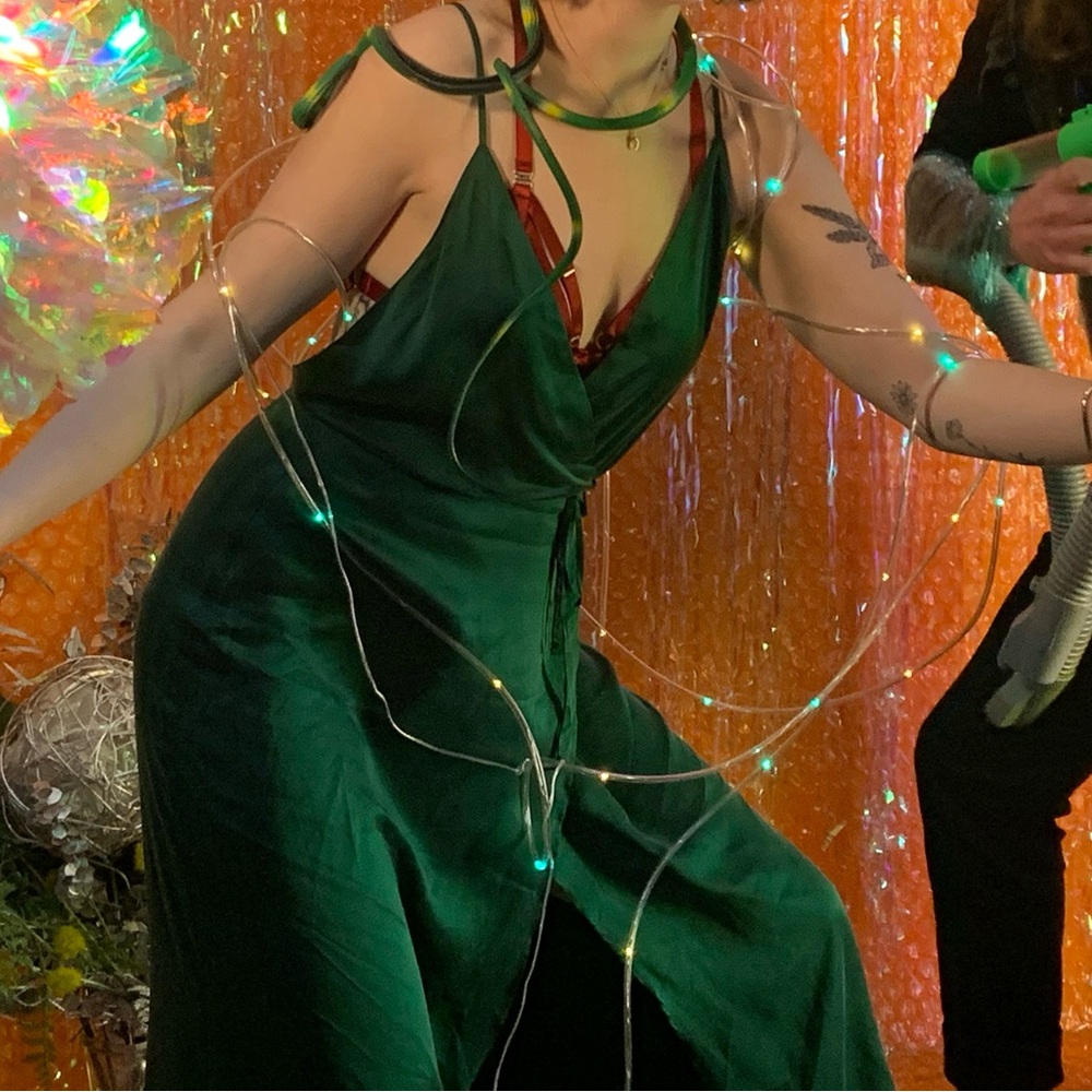 Emerald green Reformation wrap around dress